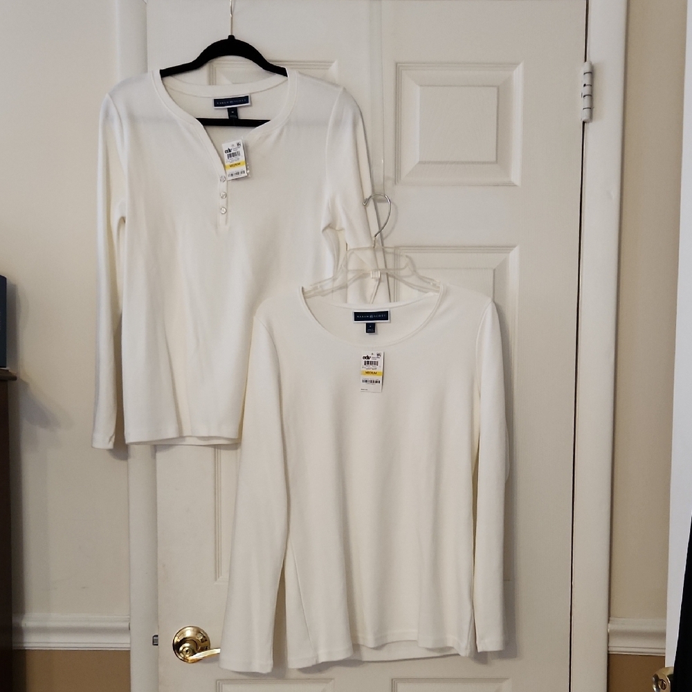Karen Scott Set Of 2 Long Sleeve and White Tops NWT Size M
